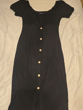 No Boundaries Black Ribbed Button-Front Midi Dress